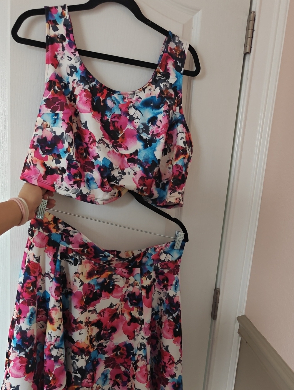 Torrid Pink and Blue Floral Two Piece Set Mini Skater Skirt